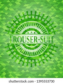 Trouser-suit green emblem with triangle mosaic background. Vector Illustration. Detailed.