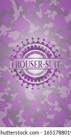 Trouser-suit pink and purple on camo pattern. Vector Illustration. Detailed.