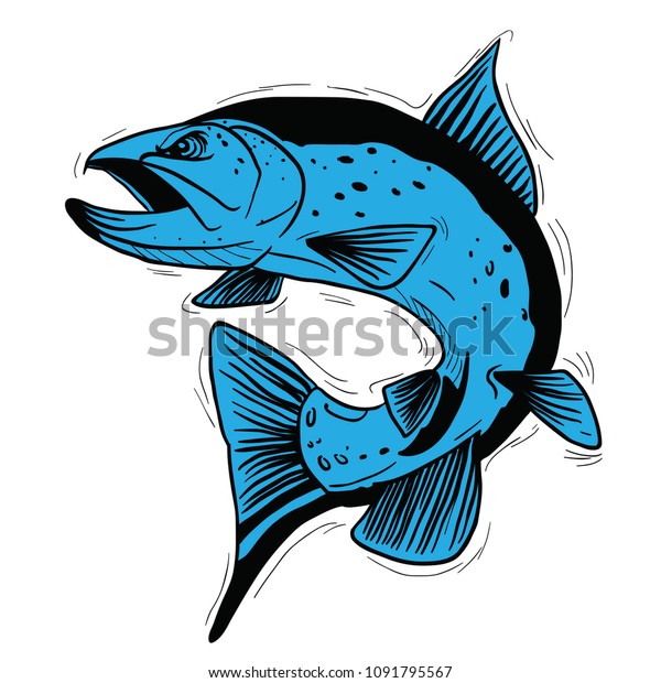 白い背景にマス魚の漫画のイラスト のベクター画像素材 ロイヤリティフリー