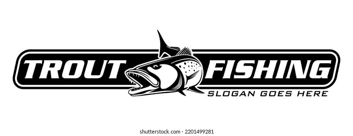 Trout Fish Fishing Logo Isolated Background. Modern Vintage Rustic Logo Design. Great To Use As Your Any Fishing Company Logo And Brand