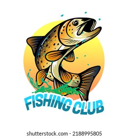 trout fish jump illustration template