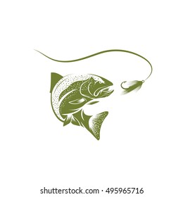 trout fish and lure vector design template