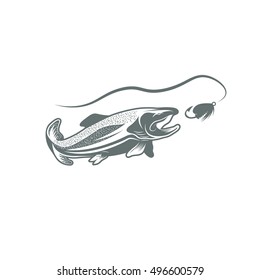 trout fish and lure vector design template