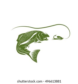 trout fish and lure vector design template