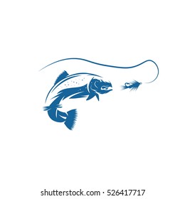 trout fish and lure vector design template