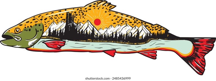 trout fish to mountain art  