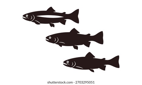 Símbolo de peixe de truta com três tipos. Ícone de vetor isolado.