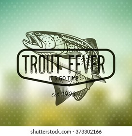 Trout Fishing emblem on blur background