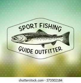 Trout Fishing emblem on blur background