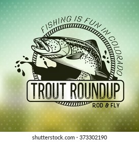 Trout Fishing emblem on blur background