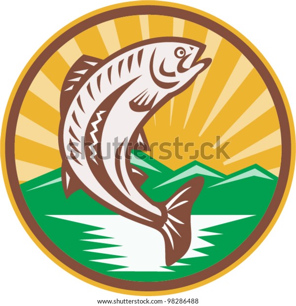 Trout Jumping Retro Woodcut Stock Vector (Royalty Free) 98286488 ...