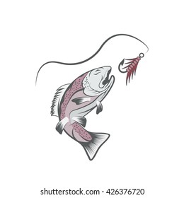 trout and lure fishing vector design template