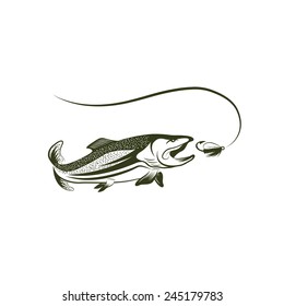 trout and lure vector design template