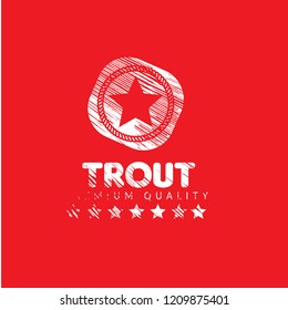 TROUT premium quality badge. premium quality package label.grunge vintage stamp. designed for fishing