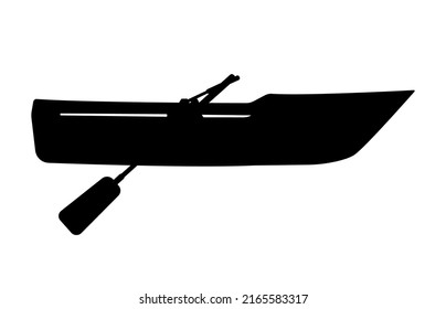 Trout Rowing Boat Silhouette, Wooden Small Boat With Paddles Vector Illustration.