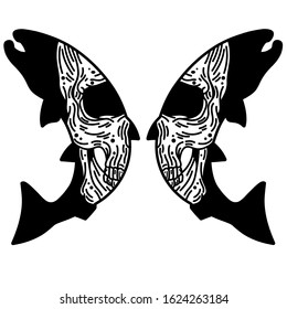 Trout skull tattoo vector black and white stock 3