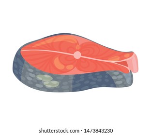 Trout steak with skin. Vector illustration on white background.