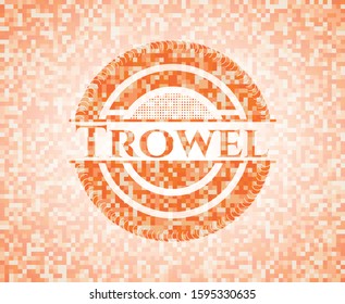 Trowel abstract orange mosaic emblem with background