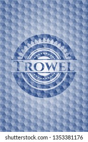 Trowel blue emblem with geometric pattern.