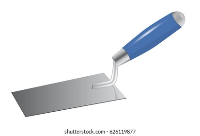 Trowel with blue handle isolated on white background. Vector illustration.