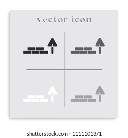 Trowel and brick flat black and white vector icon.
