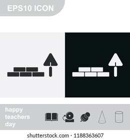 Trowel and brick flat black and white vector icon.