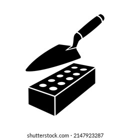 Trowel and brick icon. Symbol of construction or building work. Vector Illustration