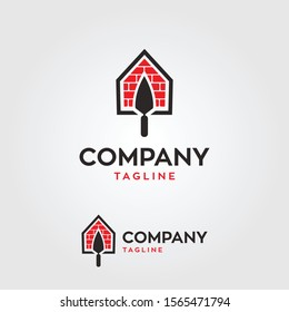 Trowel and brick style house logo vector illustration