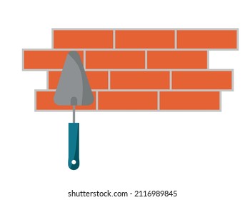 Trowel and brick wall vector icon building design