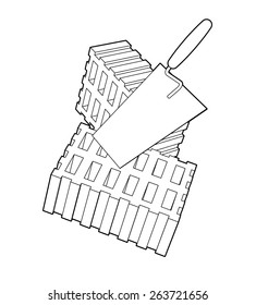 Trowel and bricks illustration isolated on white background.