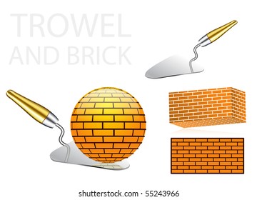 trowel and bricks illustrations with globe brick concept