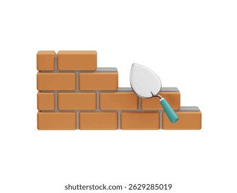  Kelle und Ziegel Wand Symbol 3D-Rendering-Illustration