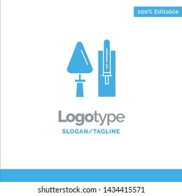 Trowel, Brickwork, Construction, Masonry, Tool Blue Solid Logo Template. Place for Tagline