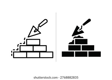 Trowel building bricks icon, construction and renovation symbol, masonry work