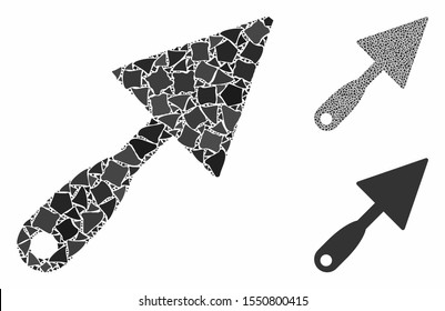 Trowel composition of rough parts in different sizes and color tones, based on trowel icon. Vector rough dots are composed into composition. Trowel icons collage with dotted pattern.