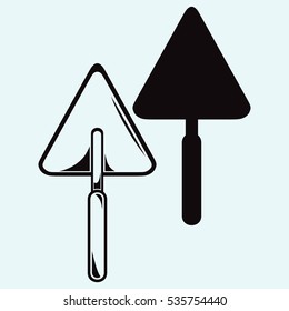 Trowel. Construction tools. Isolated on blue background. Vector silhouettes