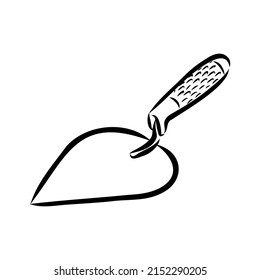 Trowel in doodle style. Isolated outline. Hand drawn vector illustration in black ink on white background.