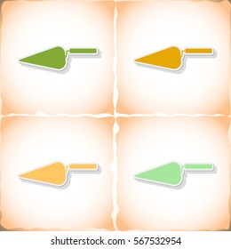 Trowel. Flat sticker with shadow on old paper. Vector illustration
