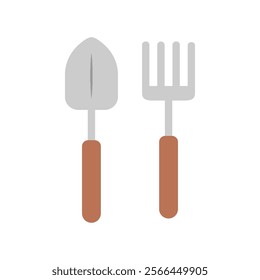 Trowel and fork. Gardening, farming, seedling, cultivation, equipment concepts. Flat vector design isolated illustration.