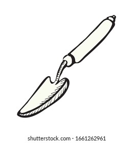 trowel. Icono simple dibujado a mano. Ilustración vectorial de Doodle al estilo zenart lindo. Elemento para la creación de un diseño hortícola, agrícola y estacional. Imagen aislada en fondo blanco.