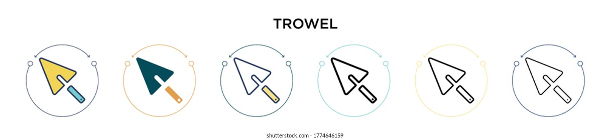 Trowel icon in filled, thin line, outline and stroke style. Vector illustration of two colored and black trowel vector icons designs can be used for mobile, ui, web