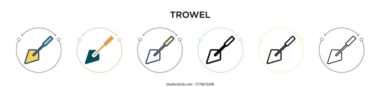 Icono de trowel en estilo relleno, delgado, contorno y trazo. Ilustración vectorial de dos diseños de vectores de trowales de color y negro se puede utilizar para móviles, ui, web