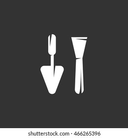 Trowel icon in flat style isolated on black background. Plastering equipment logo silhouette. Abstract sign, symbol, pictogram. Vector illustration