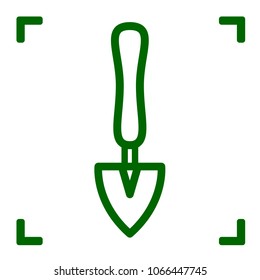 Trowel icon. Gardening tool vector. Simple green linear garden item on white background.