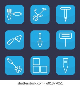 trowel icon. Set of 9 outline trowel icons such as brick wall, trowel