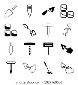 Trowel icons. set of 16 editable filled and outline trowel icons such as trowel, gardening tool
