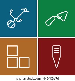 Trowel icons set. set of 4 trowel outline icons such as brick wall, trowel