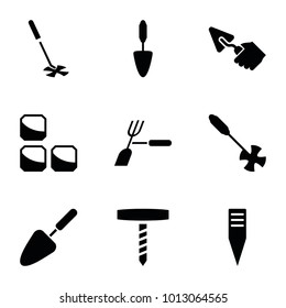 Trowel icons. set of 9 editable filled trowel icons such as trowel, gardening tool