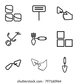 Trowel icons. set of 9 editable outline trowel icons such as brick wall, trowel