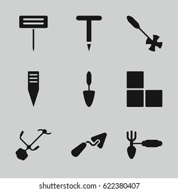 Trowel icons set. set of 9 trowel filled icons such as brick wall, trowel